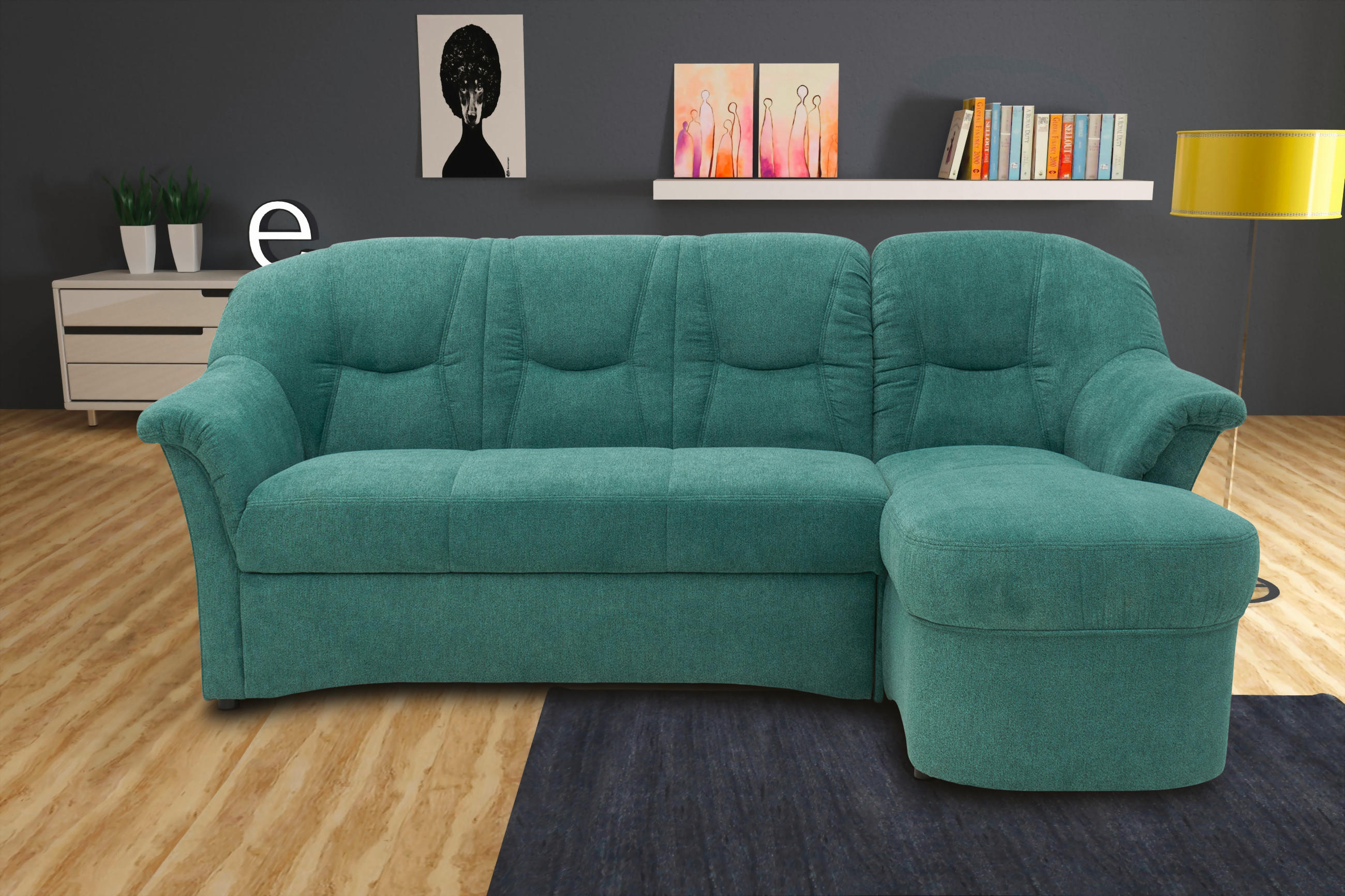 ECKSOFA Petrol Mikrofaser  - Petrol/Schwarz, KONVENTIONELL, Kunststoff/Textil (232/146cm) - MID.YOU