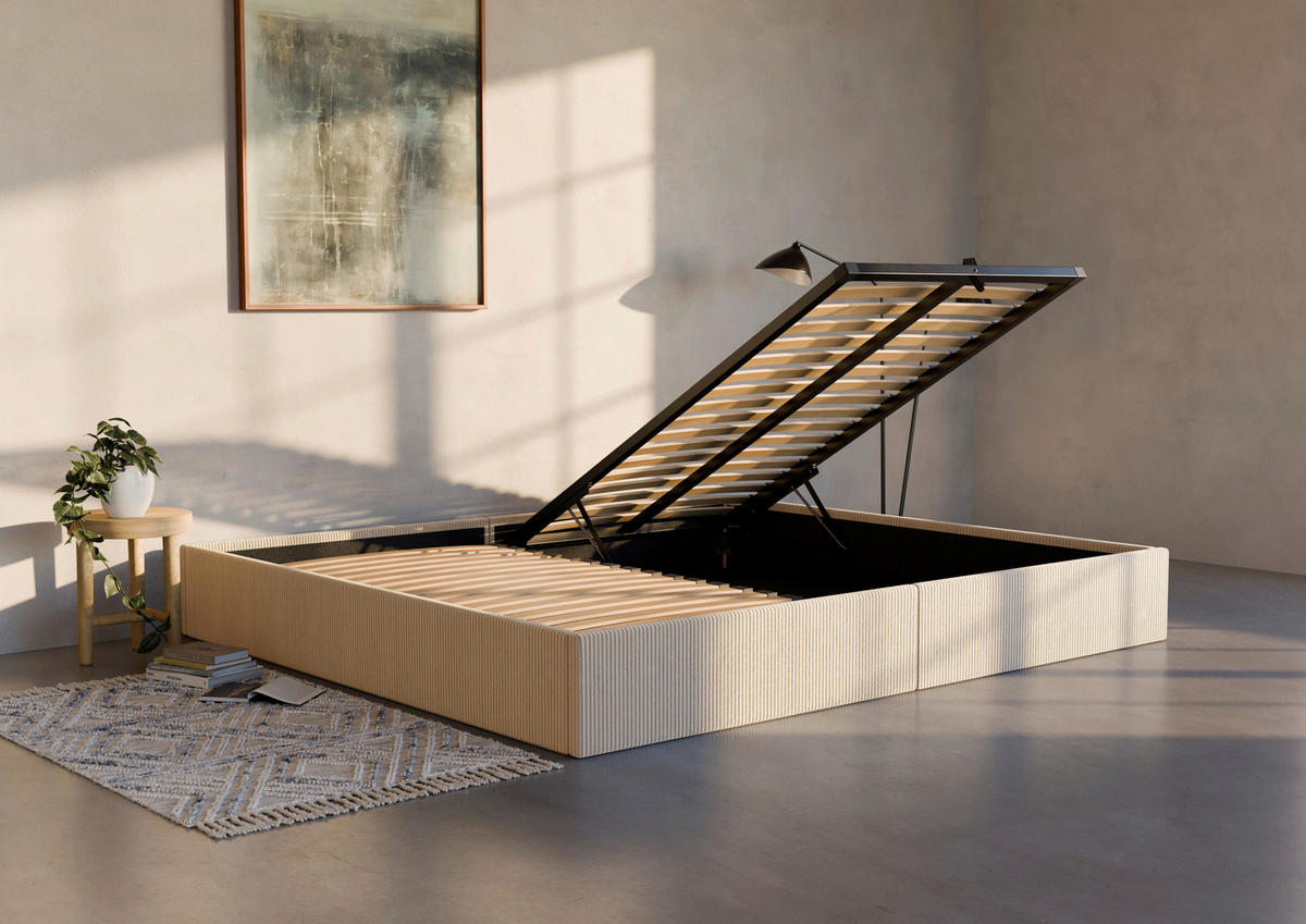 POLSTERBETT 240/200 cm,  in Creme, Lattenrost, Bettkasten,  - Creme/Schwarz, Design, Holz/Textil (240/200cm) - Boxxx