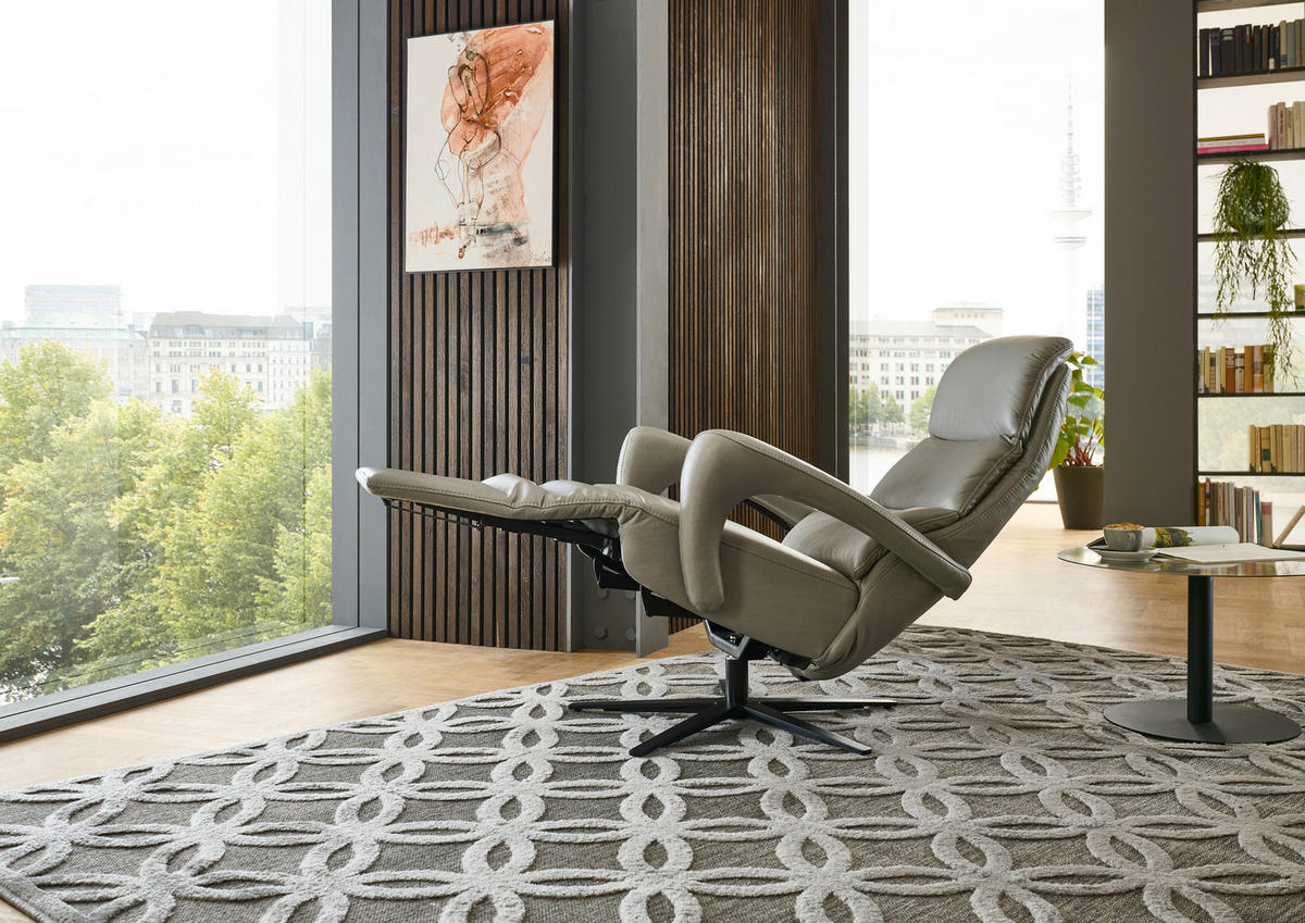 RELAXSESSEL in Leder Greige  - Greige/Schwarz, Design, Leder/Metall (76/110/86cm) - Dieter Knoll