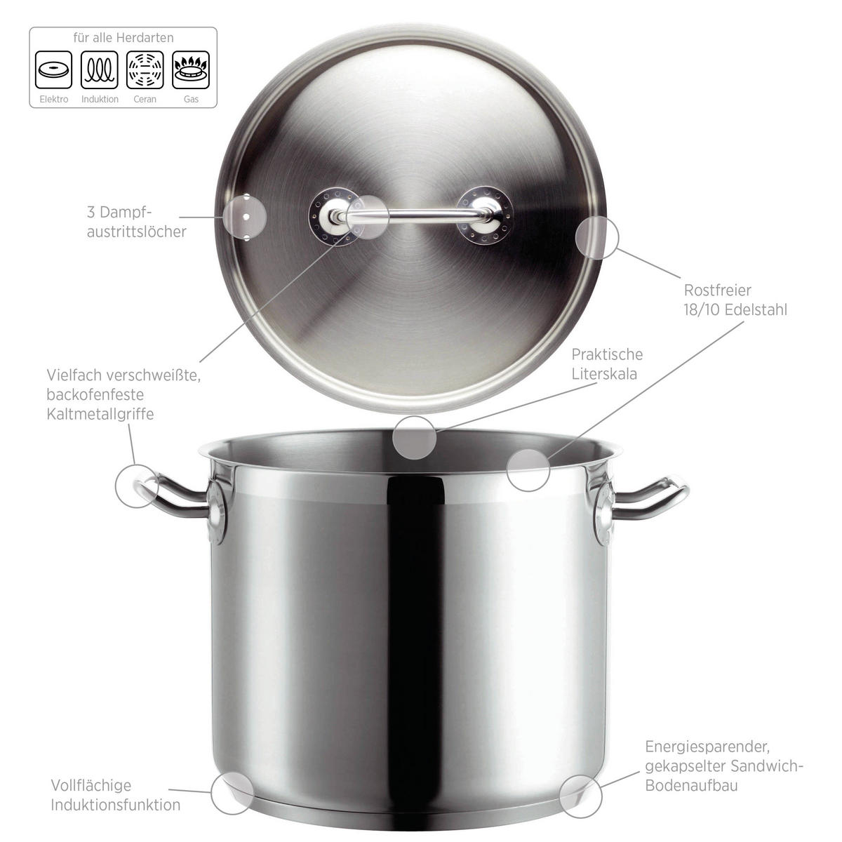 GEMÜSETOPF Professional 2,9 L  - Silberfarben, Basics, Metall (16/14,8/24,5cm) - Mäser