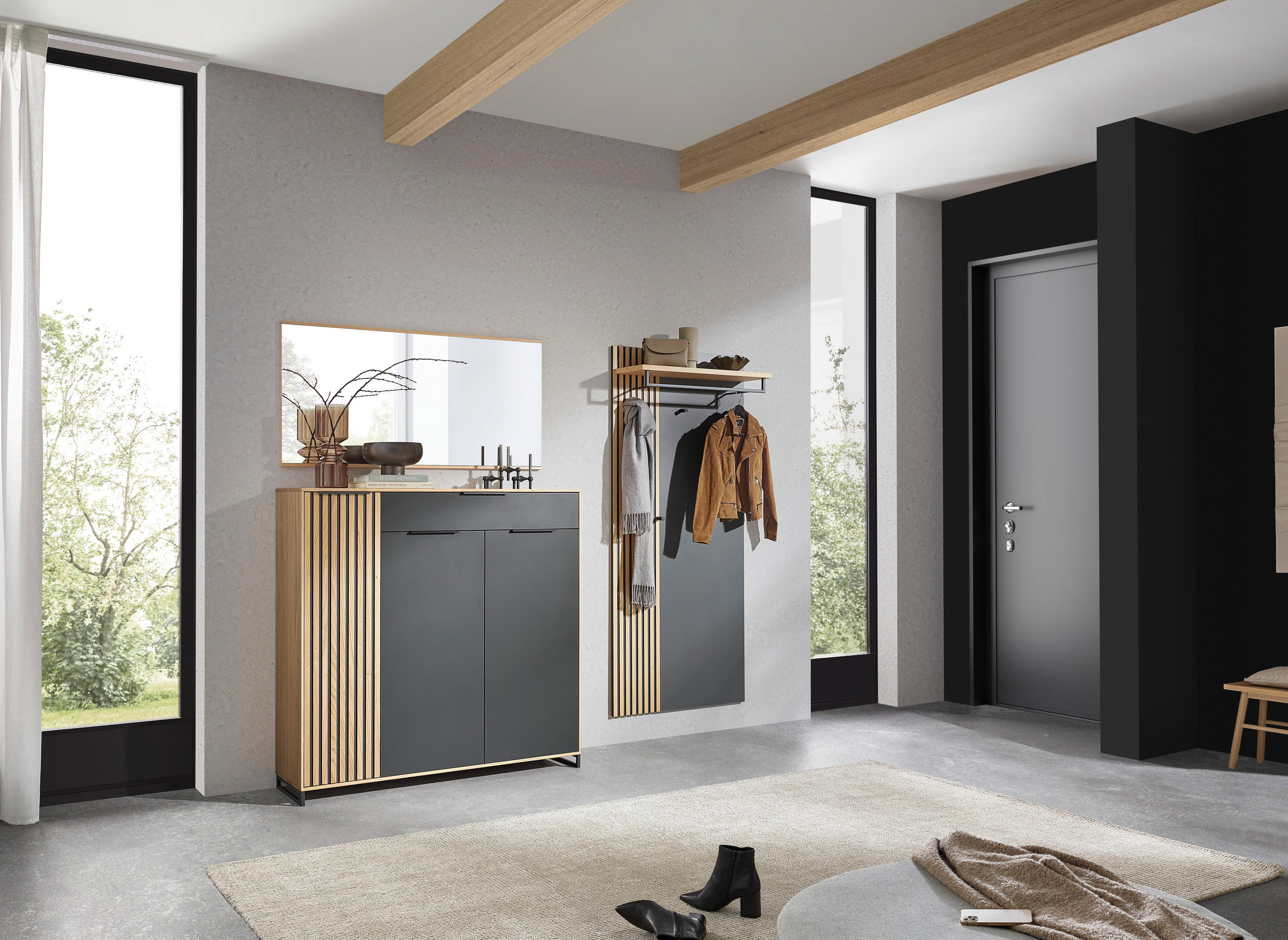 SCHUHSCHRANK Asteiche, Eiche furniert, teilmassiv Grau, Eichefarben, Eiche Bianco  - Eiche Bianco/Eichefarben, Design, Holz/Holzwerkstoff (127/127/37cm) - Dieter Knoll