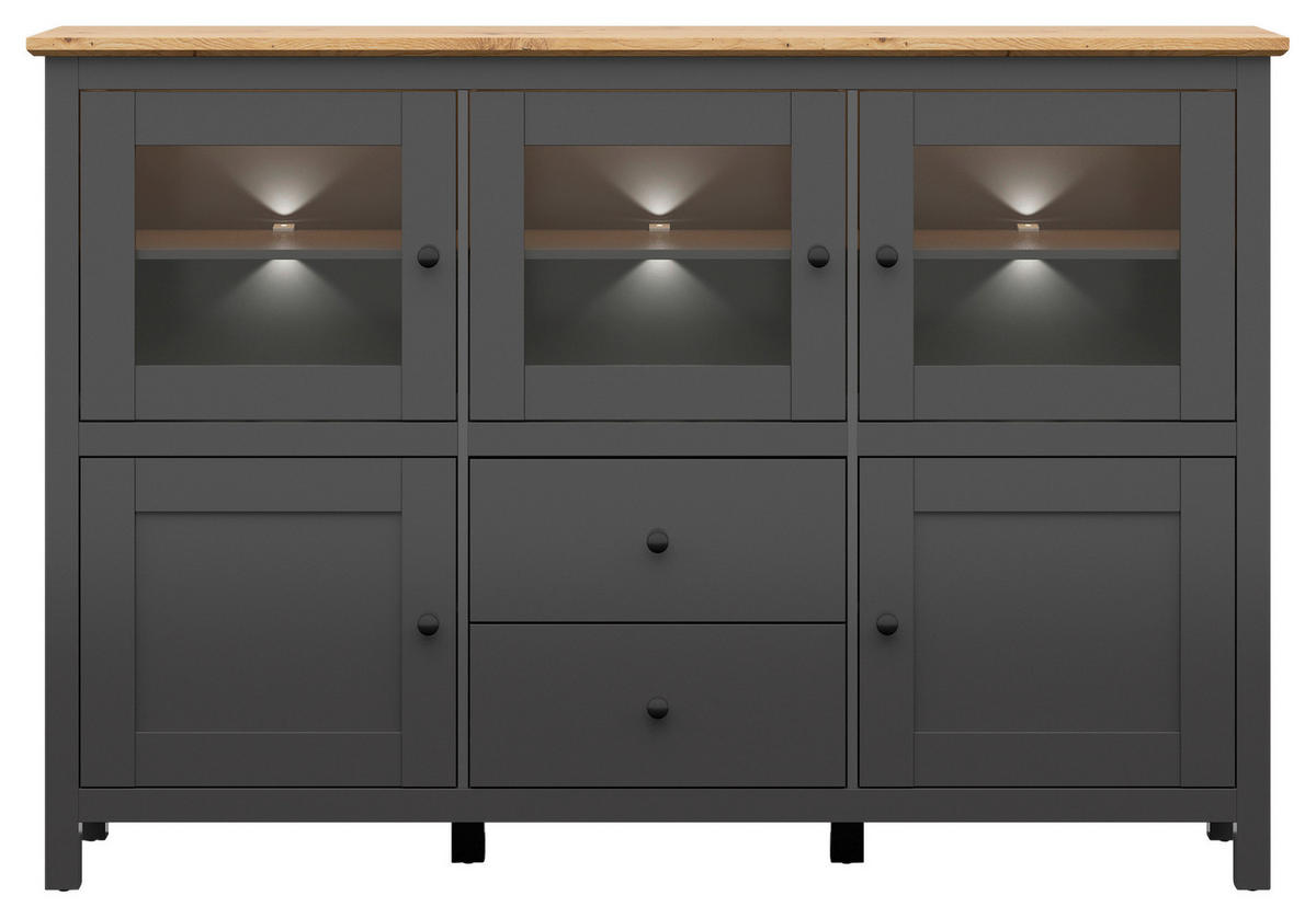 SIDEBOARD  in 186/126/44 cm  - Graphitfarben/Schwarz, Design, Glas/Holzwerkstoff (186/126/44cm)