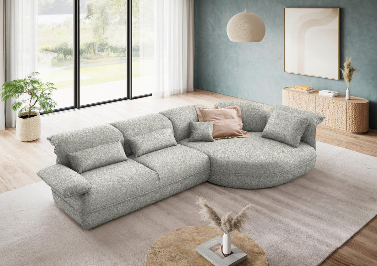 ECKSOFA Chenille Ecru  - Ecru/Schwarz, Design, Kunststoff/Textil (343/154cm) - Koinor