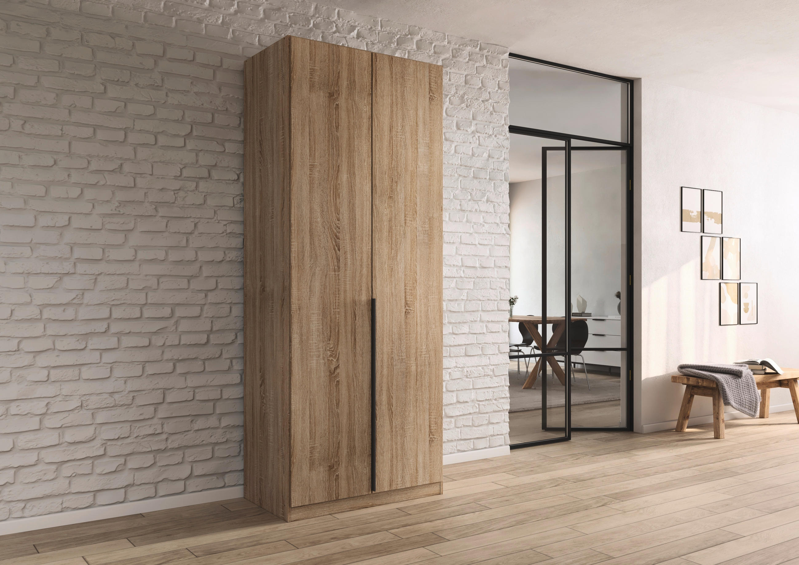 DREHTÜRENSCHRANK  in Sonoma Eiche  - Grau/Sonoma Eiche, MODERN, Holzwerkstoff/Metall (91/229/54cm) - Rauch Möbel