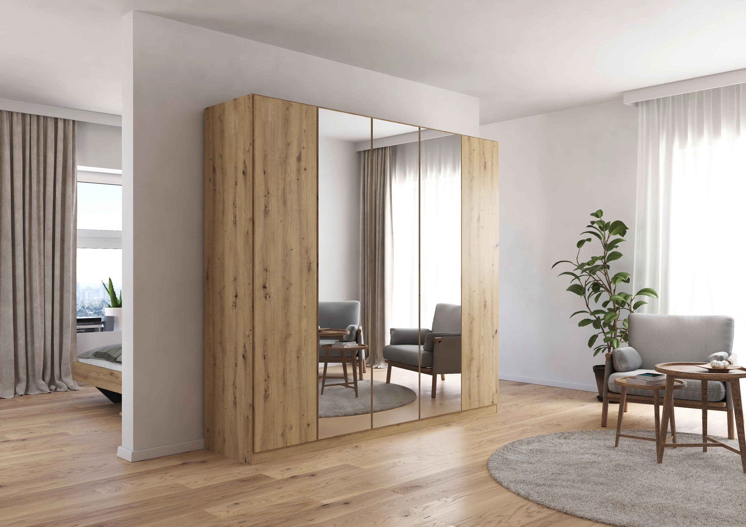 FALTTÜRENSCHRANK in Eiche Artisan  - Eiche Artisan, Holzwerkstoff (226/210/54cm) - Boxxx