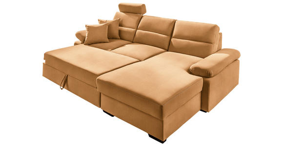 ECKSOFA in Webstoff Currygelb  - Currygelb/Dunkelbraun, KONVENTIONELL, Kunststoff/Textil (258/166cm) - Cantus