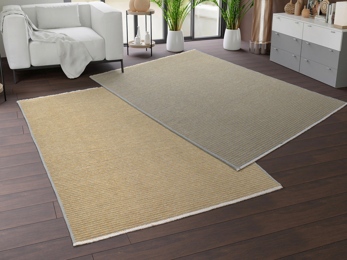 FLACHWEBETEPPICH 65/130 cm Grau, Goldfarben  - Goldfarben/Grau, Design, Textil (65/130cm) - Novel