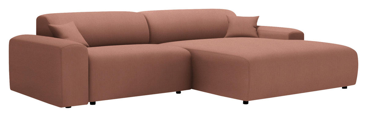 ECKSOFA in Velours, Feincord Aprikose  - Aprikose/Schwarz, Design, Kunststoff/Textil (292/178cm) - Livetastic