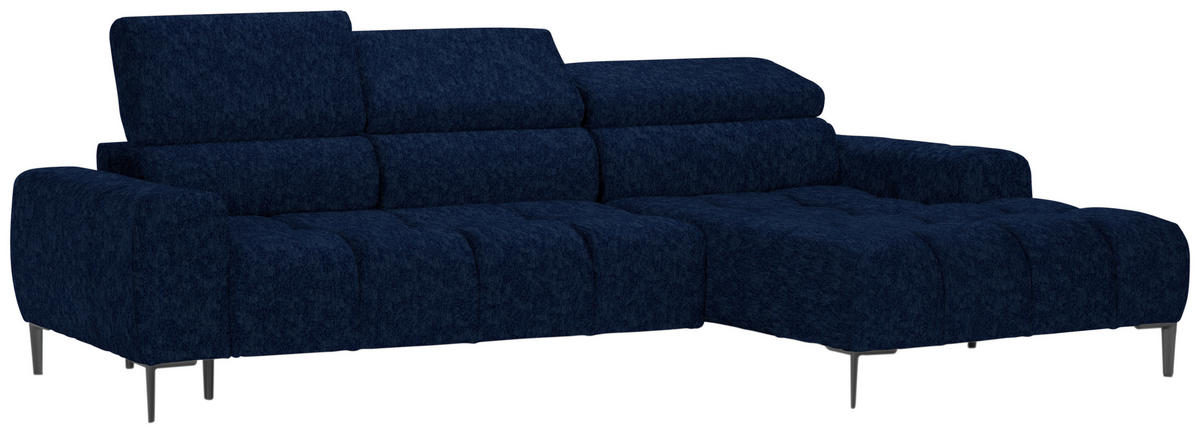 ECKSOFA Dunkelblau Samt, Webstoff  - Schwarz/Dunkelblau, Design, Textil/Metall (270/177cm) - Welnova