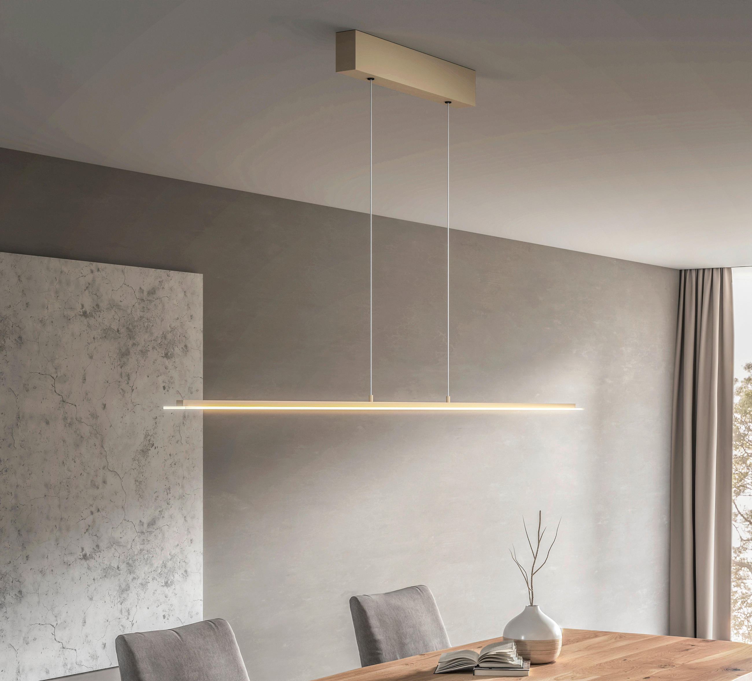LED-HÄNGELEUCHTE 115/9/180 cm  - Sandfarben, Design, Glas/Metall (115/9/180cm)