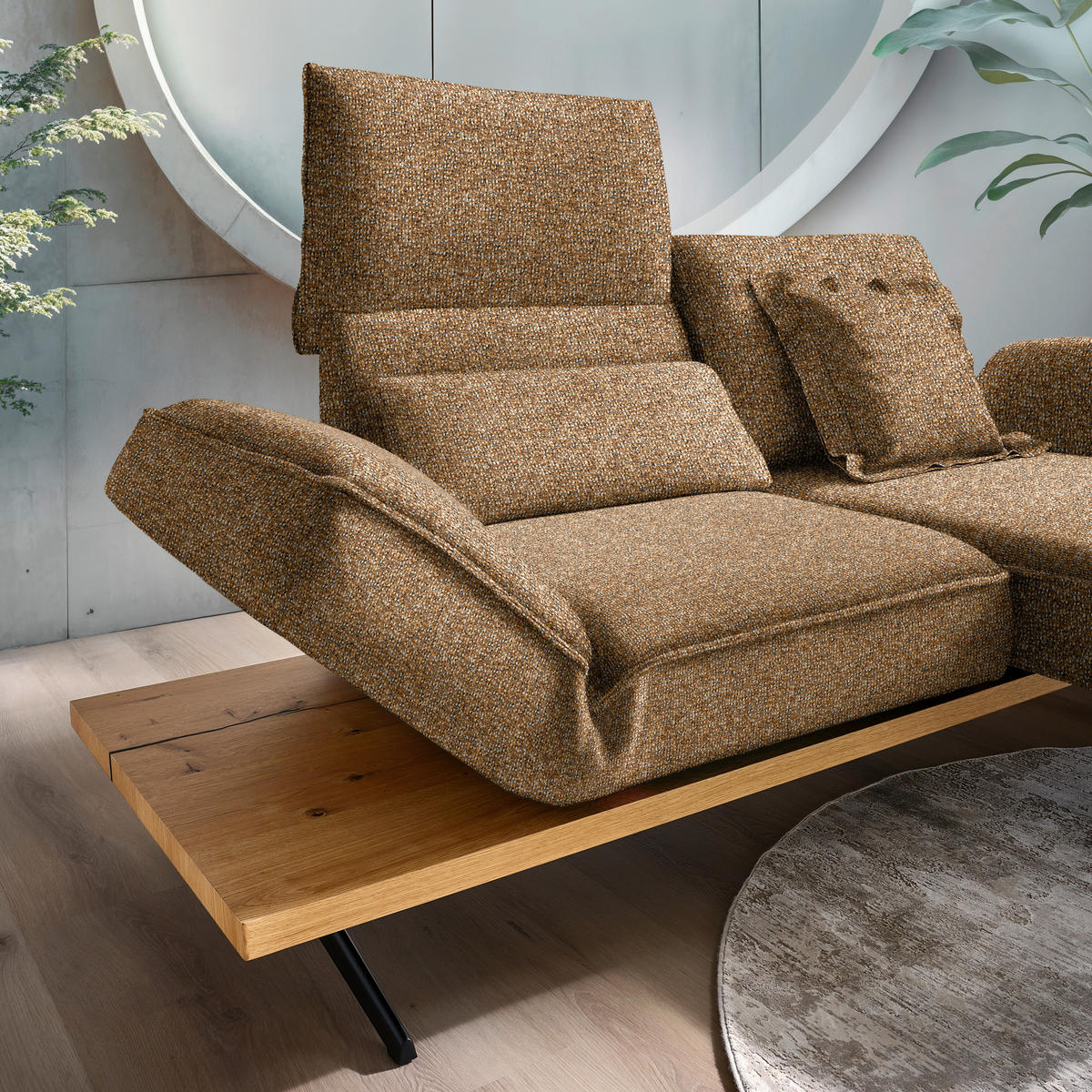 ECKSOFA Chenille Cognac  - Cognac/Schwarz, Design, Holz/Textil (240/132cm) - Koinor