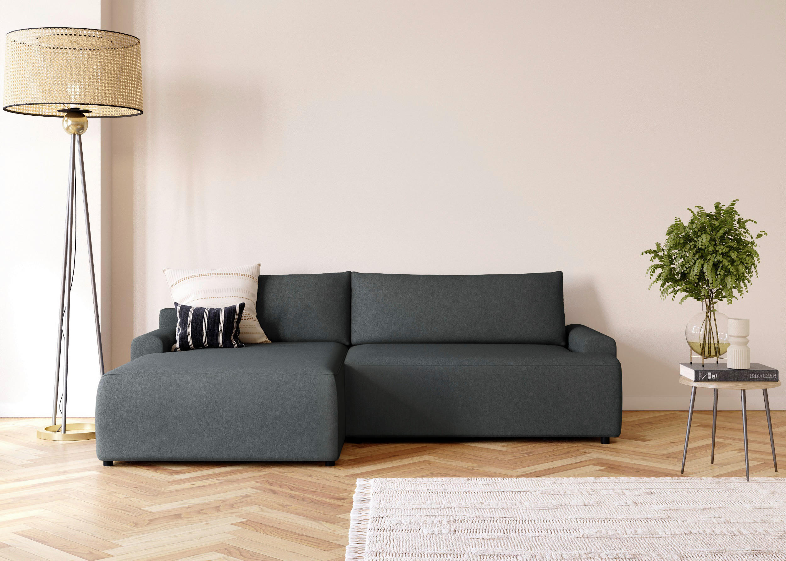 ECKSCHLAFSOFA in Struktur Graphitfarben  - Schwarz/Graphitfarben, Modern, Kunststoff/Textil (167/253cm) - Trendmanufaktur
