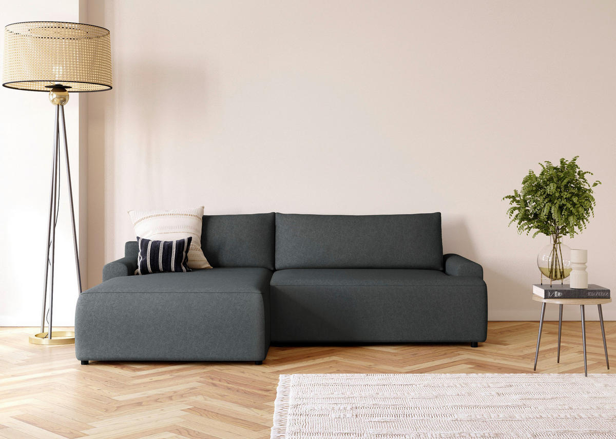 ECKSCHLAFSOFA in Struktur Graphitfarben  - Schwarz/Graphitfarben, Modern, Kunststoff/Textil (167/253cm) - Trendmanufaktur