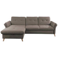 ECKSOFA Dunkelgrau Lederlook (vegan)  - Eichefarben/Dunkelgrau, Design, Holz/Textil (176/268cm) - Livetastic