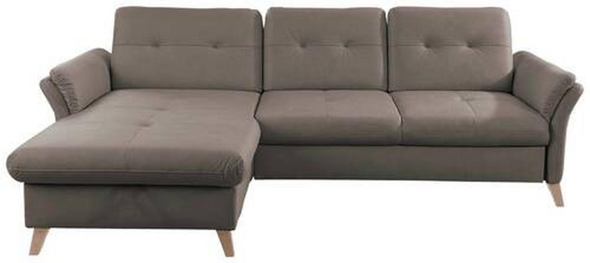 ECKSOFA Dunkelgrau Lederlook (vegan)  - Eichefarben/Dunkelgrau, Design, Holz/Textil (176/268cm) - Livetastic