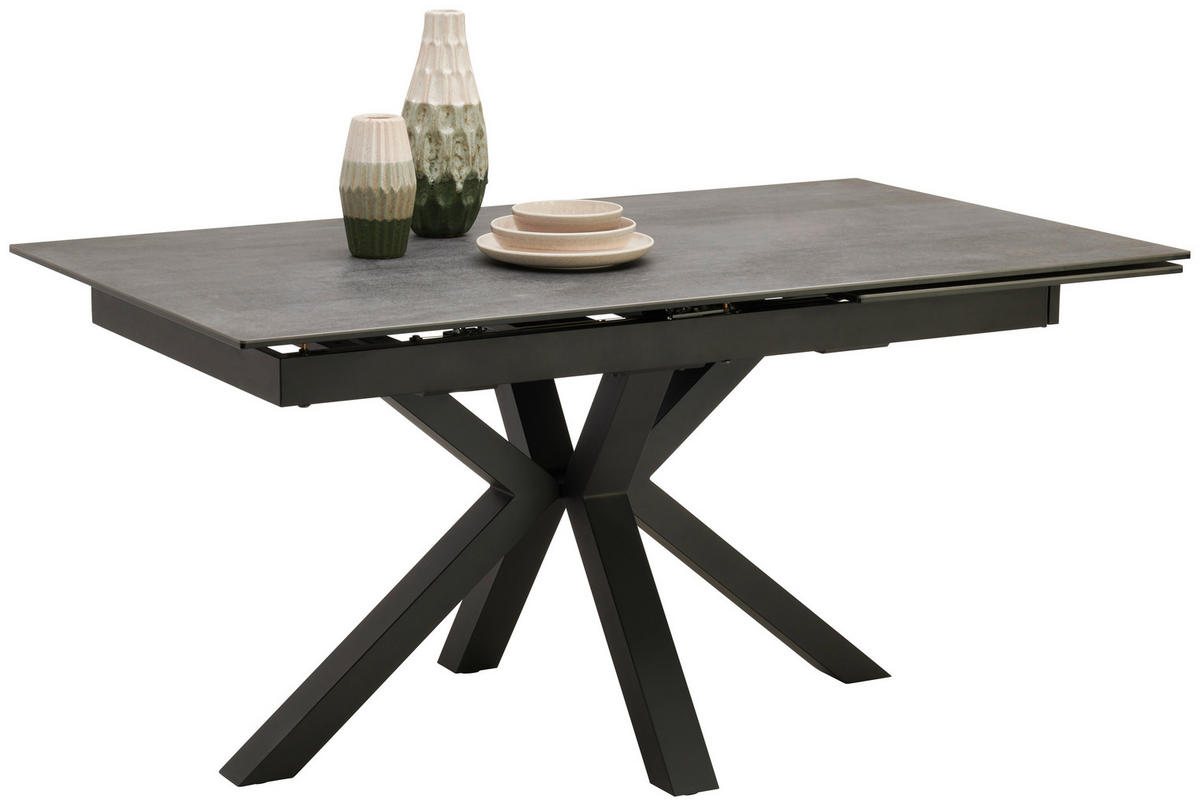 ESSTISCH in Metall, Glas, Keramik 160/90/76 cm  - Schwarz/Grau, MODERN, Glas/Keramik (160/90/76cm) - Livetastic