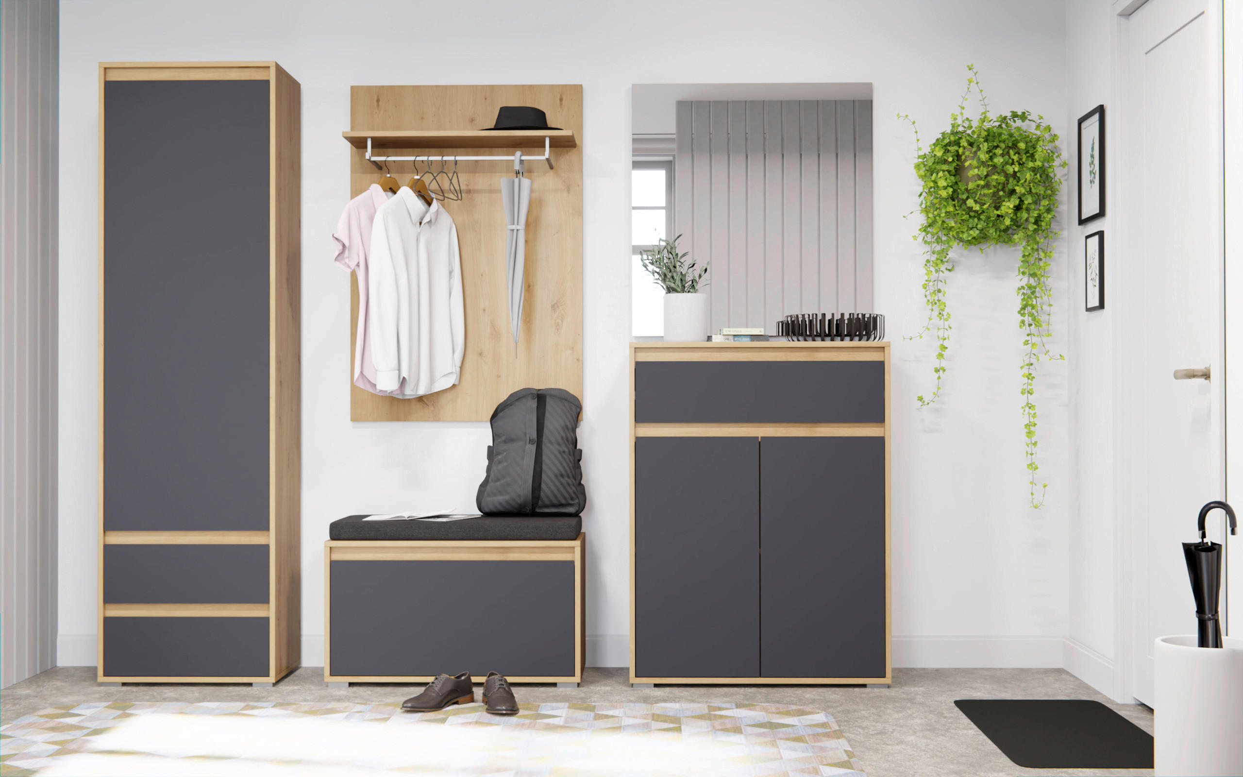 GARDEROBENSCHRANK in 54/190/35 cm - Eiche Artisan/Grau, MODERN, Holzwerkstoff (54/190/35cm) - MID.YOU