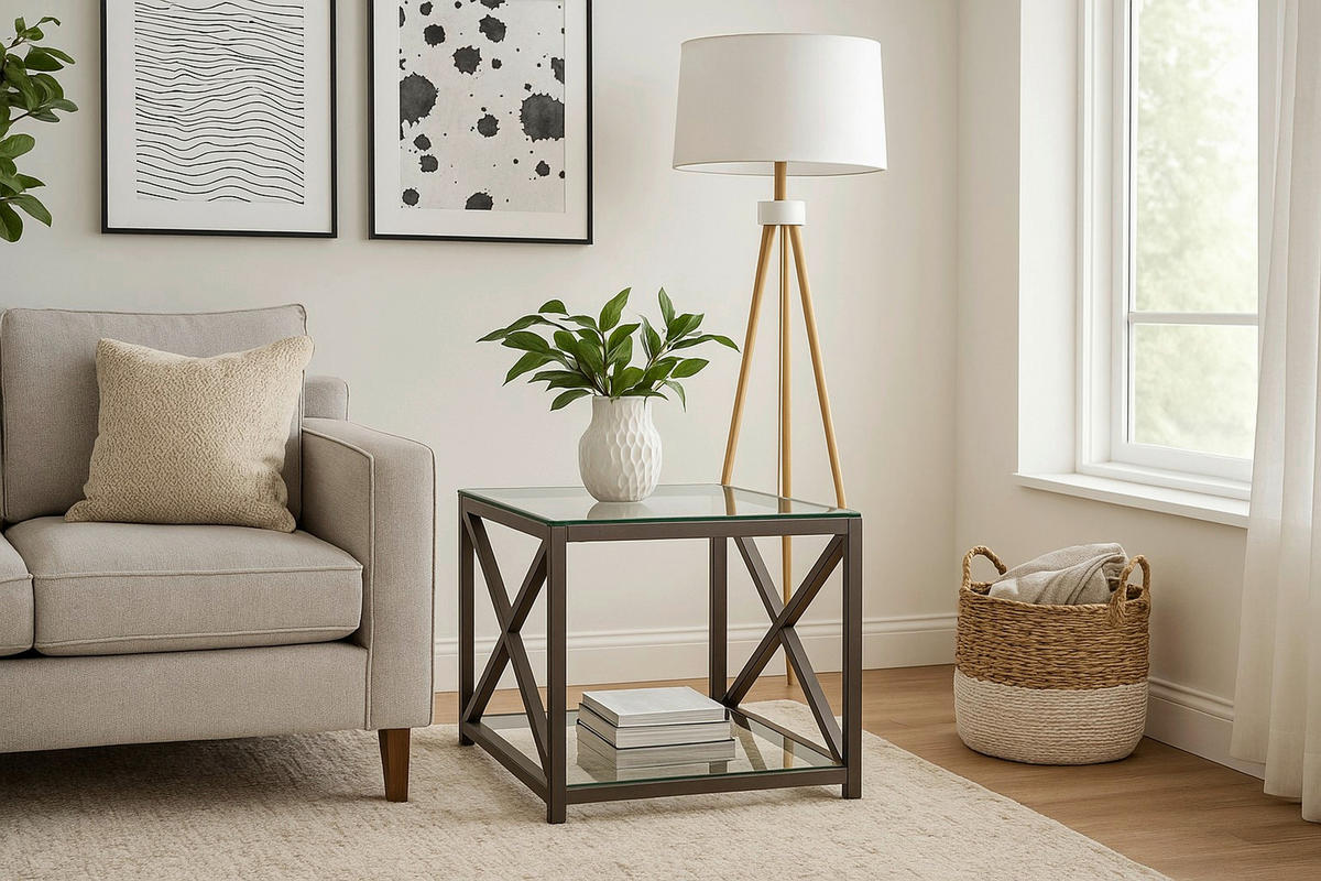 BEISTELLTISCH 60/60/50 cm Braun quadratisch  - Braun, Design, Glas/Metall (60/60/50cm) - MID.YOU