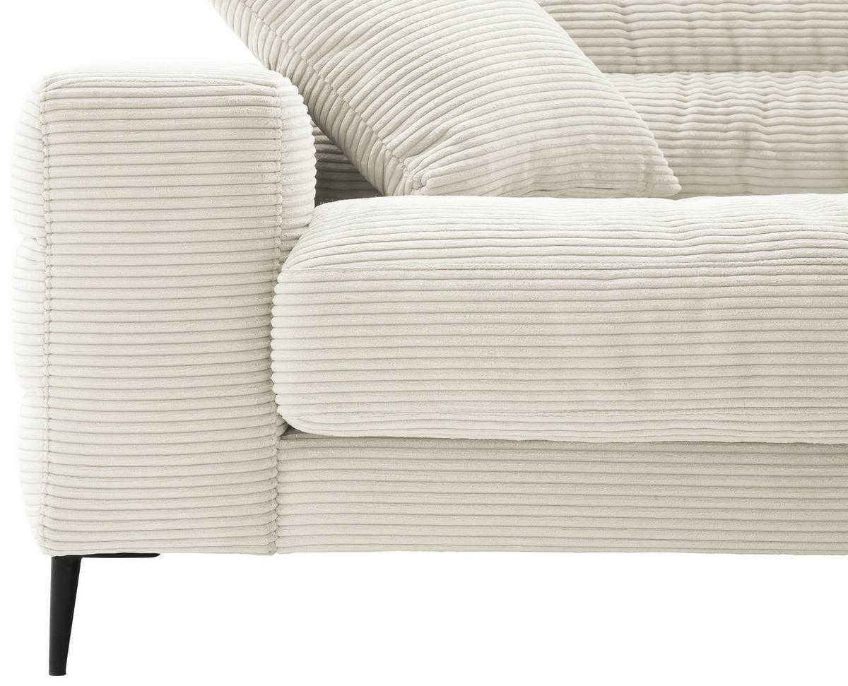 SEDEŽNA GARNITURA, rebrasti žamet bela  - črna/bela, Design, kovina/tekstil (207/296cm) - Pure Home Lifestyle