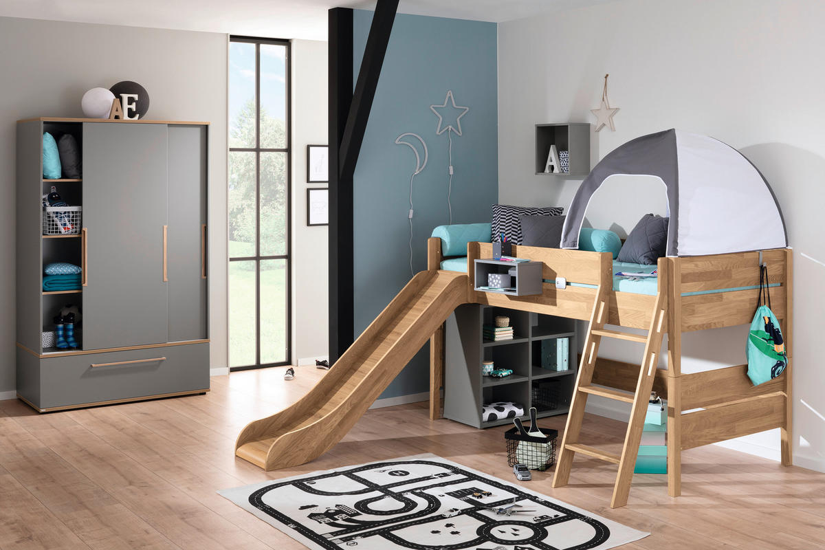  SCHIEBETÜRENSCHRANK 124/200/62 cm 2-türig  - Eichefarben/Grau, Design, Holz/Holzwerkstoff (124/200/62cm) - Paidi