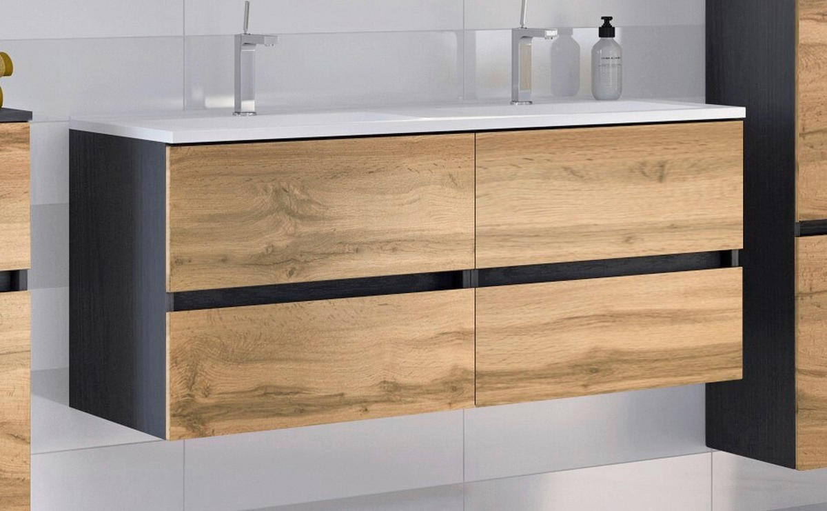 WASCHTISCHKOMBI 120 cm  - Eiche Wotan/Weiß, Design, Holzwerkstoff/Stein (120cm) - Held