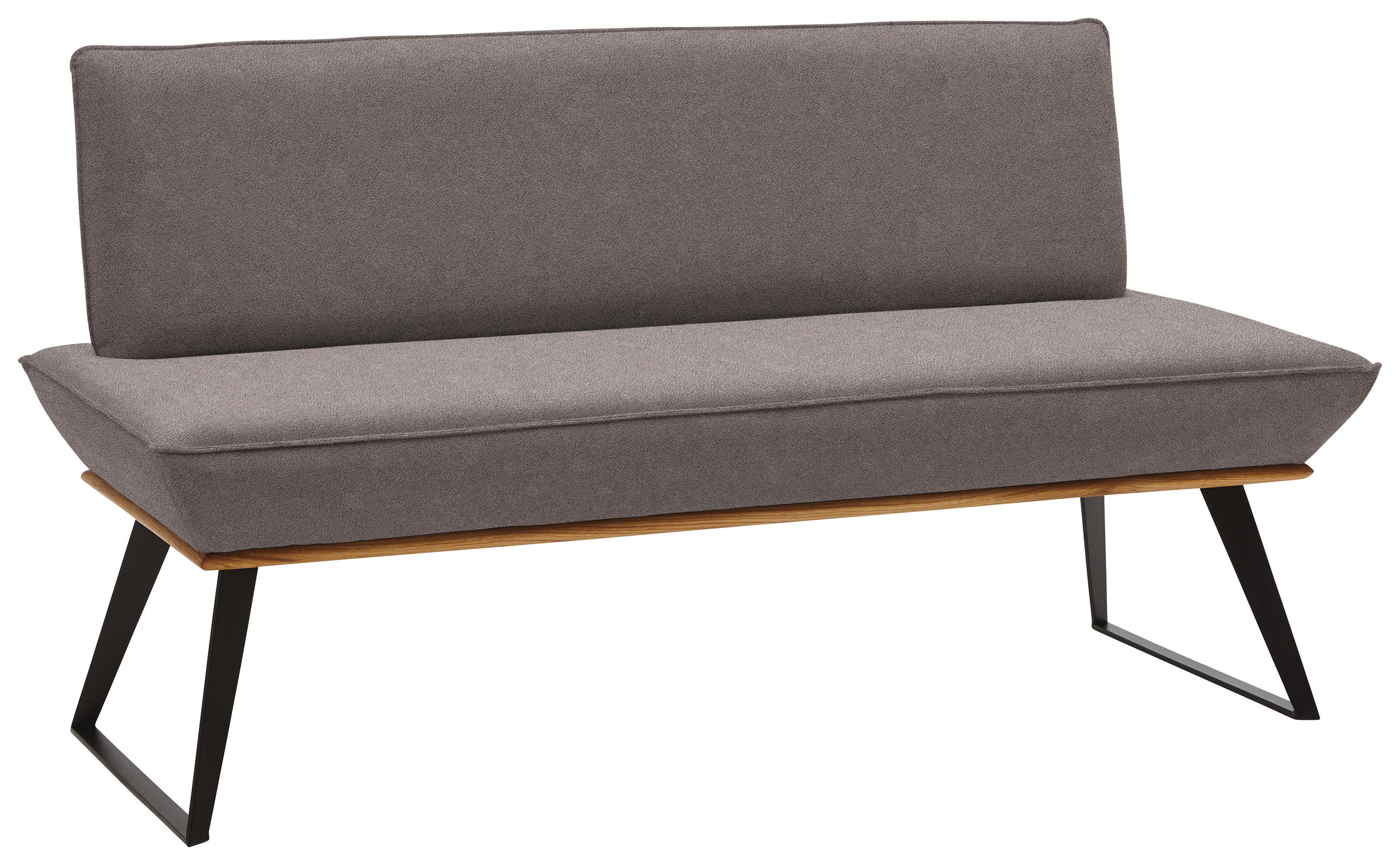 SITZBANK 180/87/64 cm Lederlook Schwarz, Eichefarben, Graubraun Eiche massiv Metall  - Eichefarben/Graubraun, Design, Holz/Textil (180/87/64cm) - Voleo