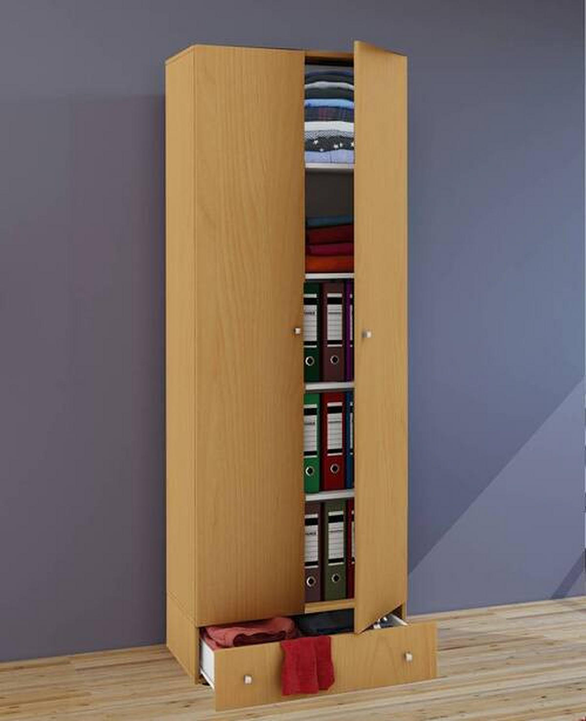 MEHRZWECKSCHRANK  - Silberfarben/Buchefarben, Modern, Holzwerkstoff/Kunststoff (70/198/39cm) - MID.YOU