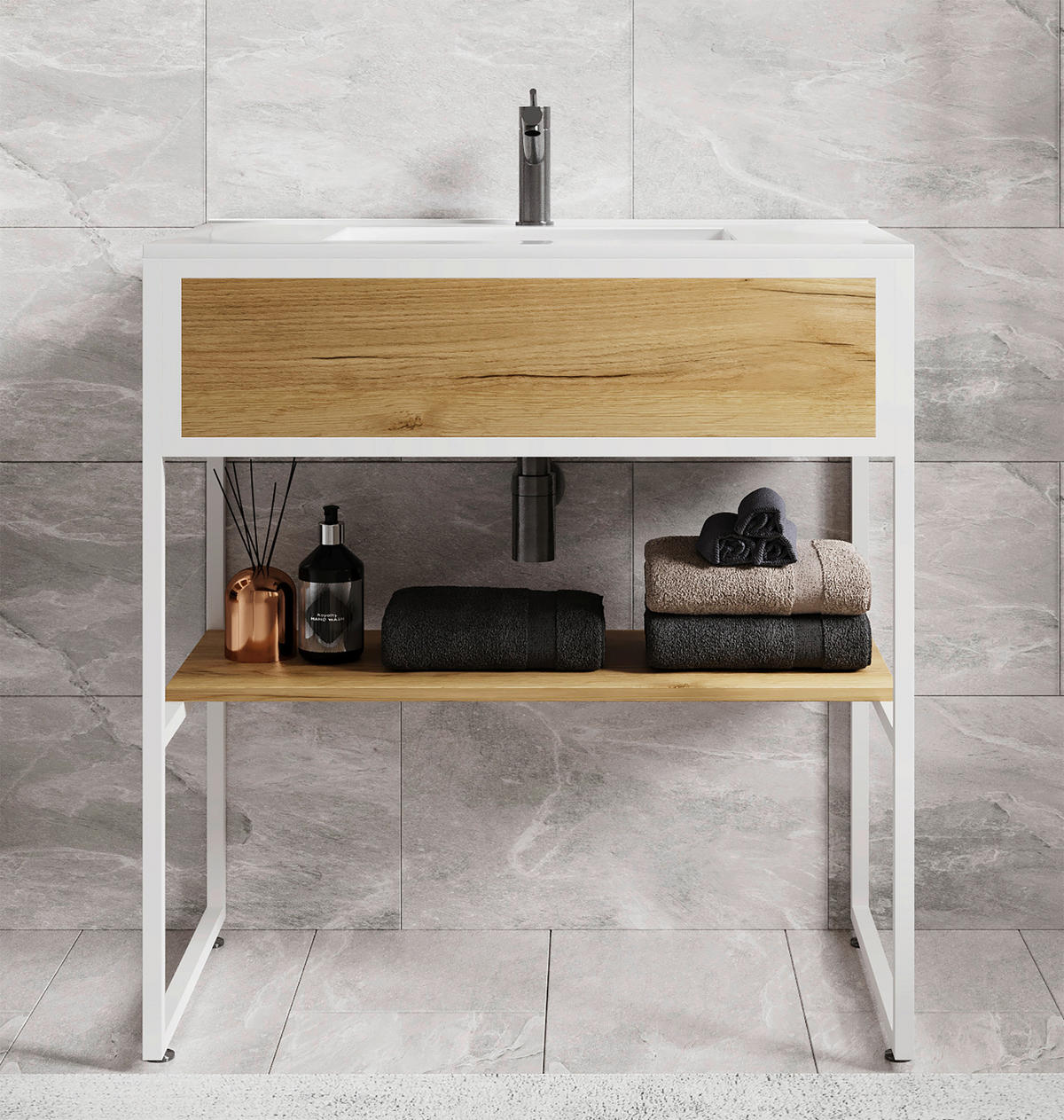 WASCHTISCHKOMBI 80 cm  - Honigeiche/Weiss, Modern, Keramik/Holzwerkstoff (80cm) - MID.YOU