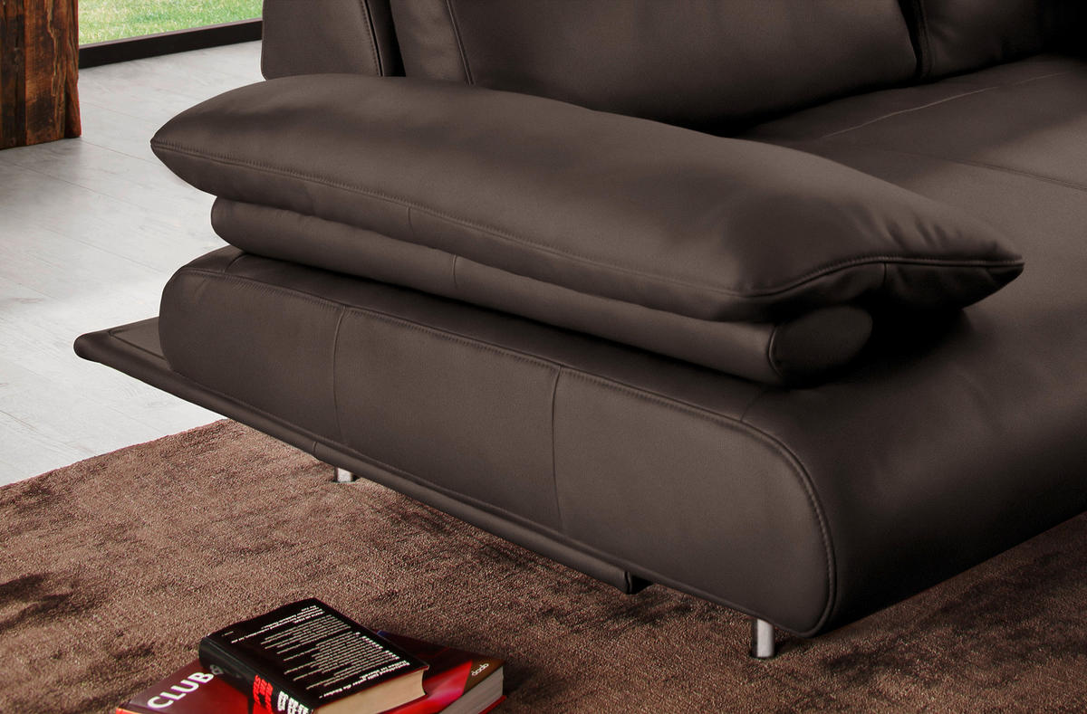 ECKSOFA in Echtleder Dunkelbraun  - Dunkelbraun/Schwarz, Design, Leder/Metall (305/231cm) - Dieter Knoll