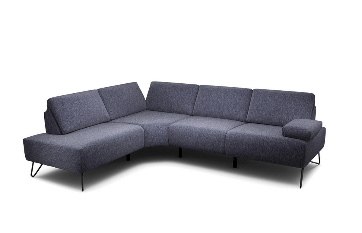 ECKSOFA in Chenille Blau  193/256 cm  - Blau/Schwarz, Design, Textil/Metall (193/256cm) - SENSOO
