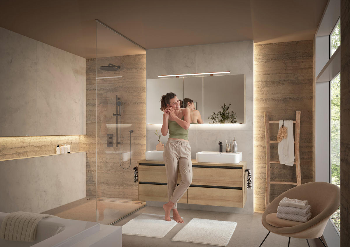 BADEZIMMER 4-teilig  in 152 cm  - Eichefarben/Weiß, Design, Glas/Keramik (152cm) - Musterring