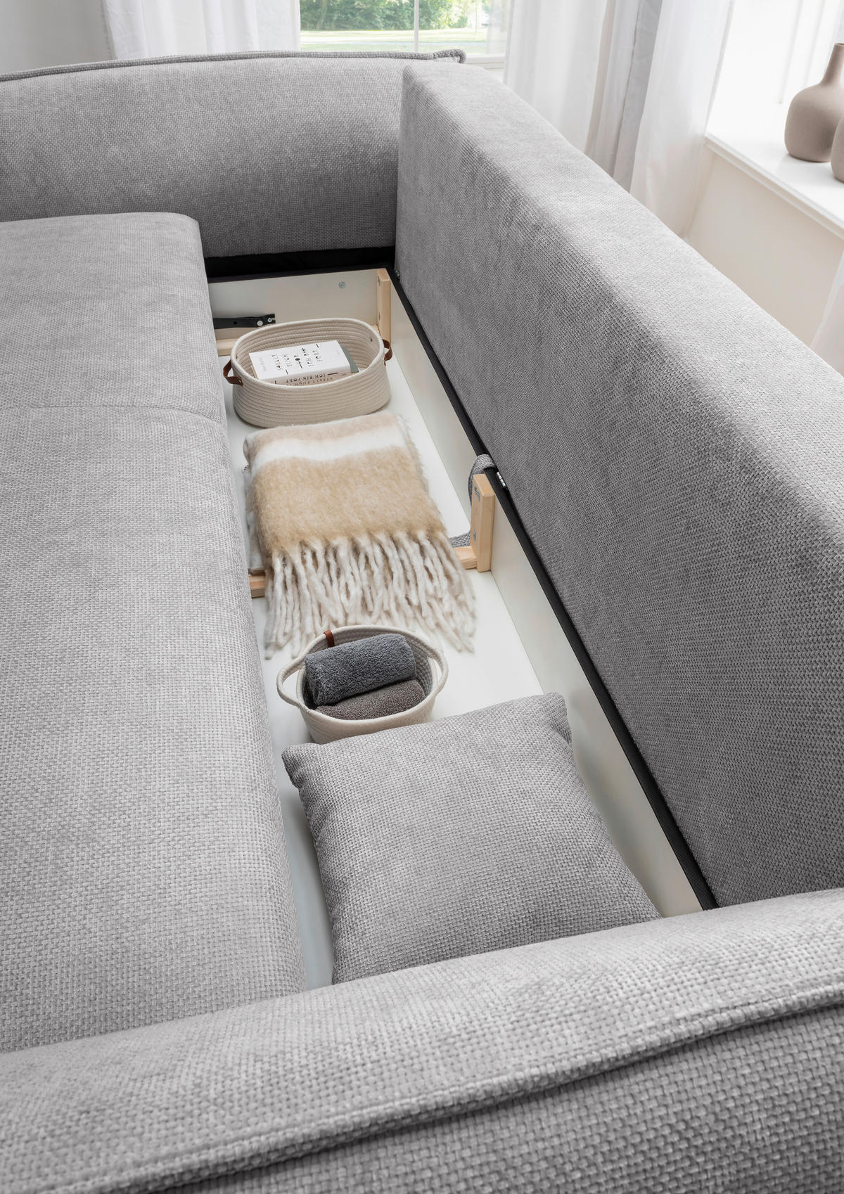 BIGSOFA Mikrofaser Silberfarben  - Chromfarben/Silberfarben, Basics, Kunststoff/Textil (242/71/90/131cm) - Livetastic