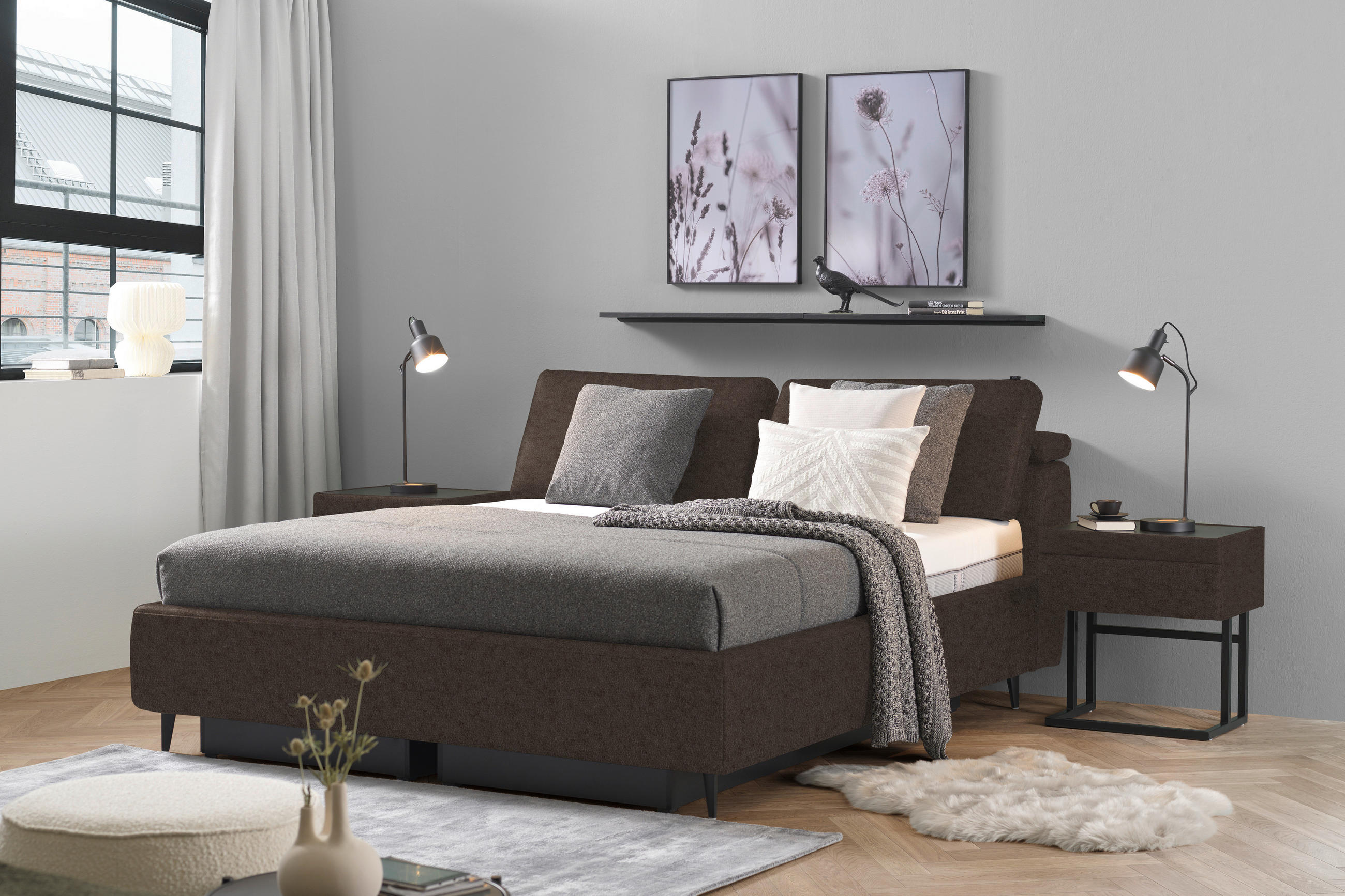 POLSTERBETT Matratze, Lattenrost Braun 200/200 cm  - Hellbraun/Anthrazit, Design, Holz/Textil (200/200cm) - Johann Jakob