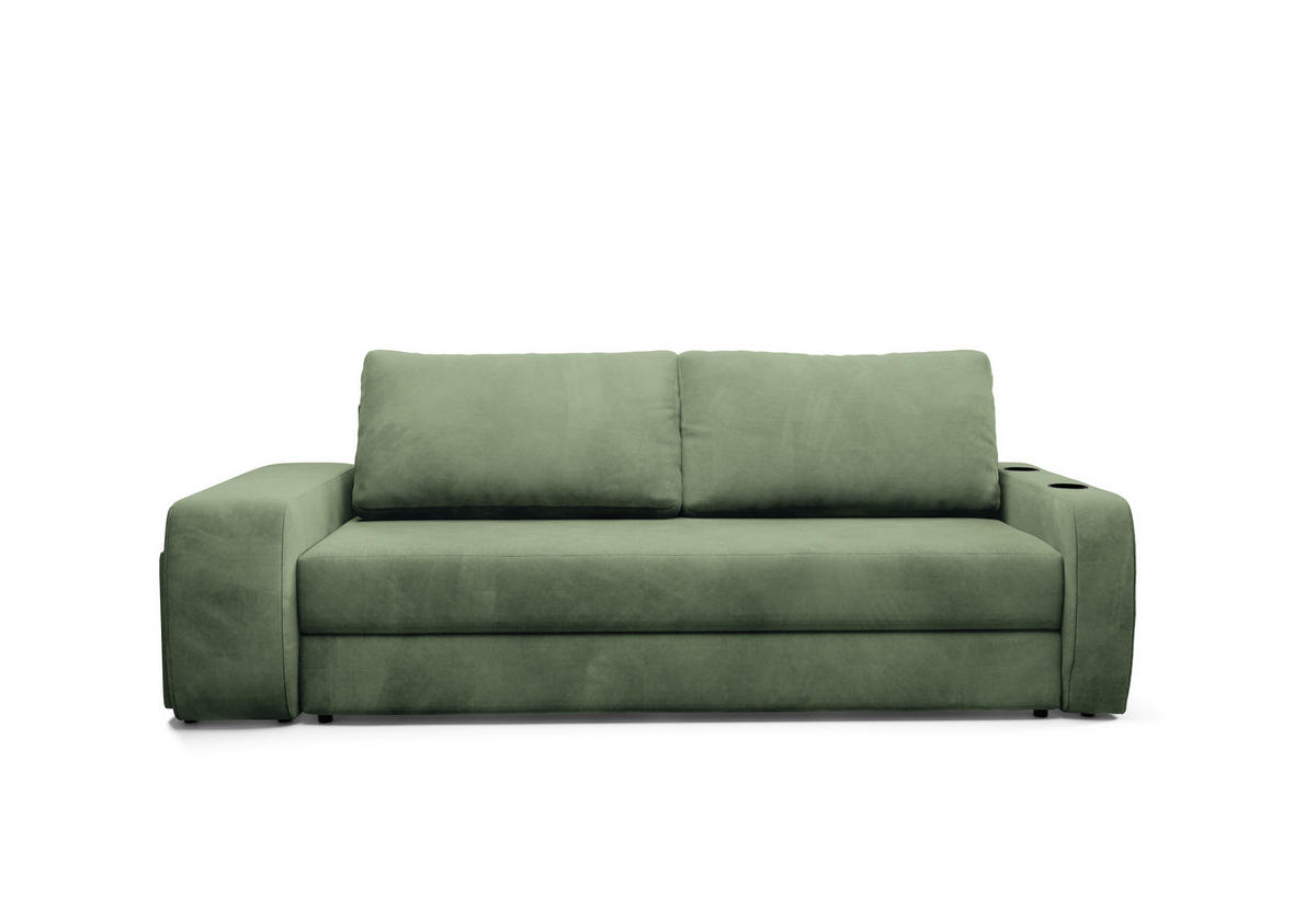 SCHLAFSOFA INES in Plüsch Grün  - Schwarz/Grün, Design, Kunststoff/Textil (258/98/95cm) - Livetastic
