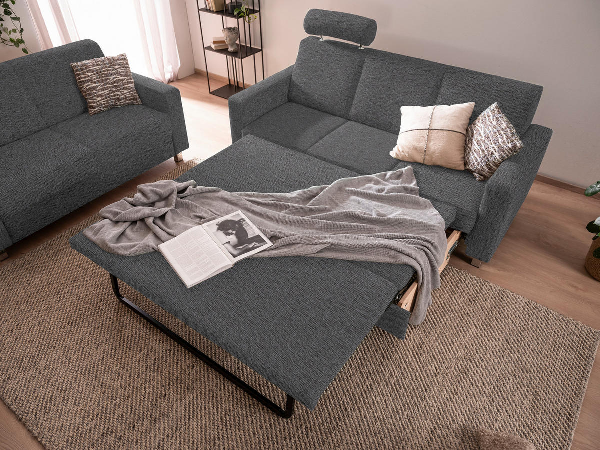 3-SITZER-SOFA Flachgewebe Dunkelgrau  - Chromfarben/Dunkelgrau, Design, Textil/Metall (195/83/85cm) - Xora
