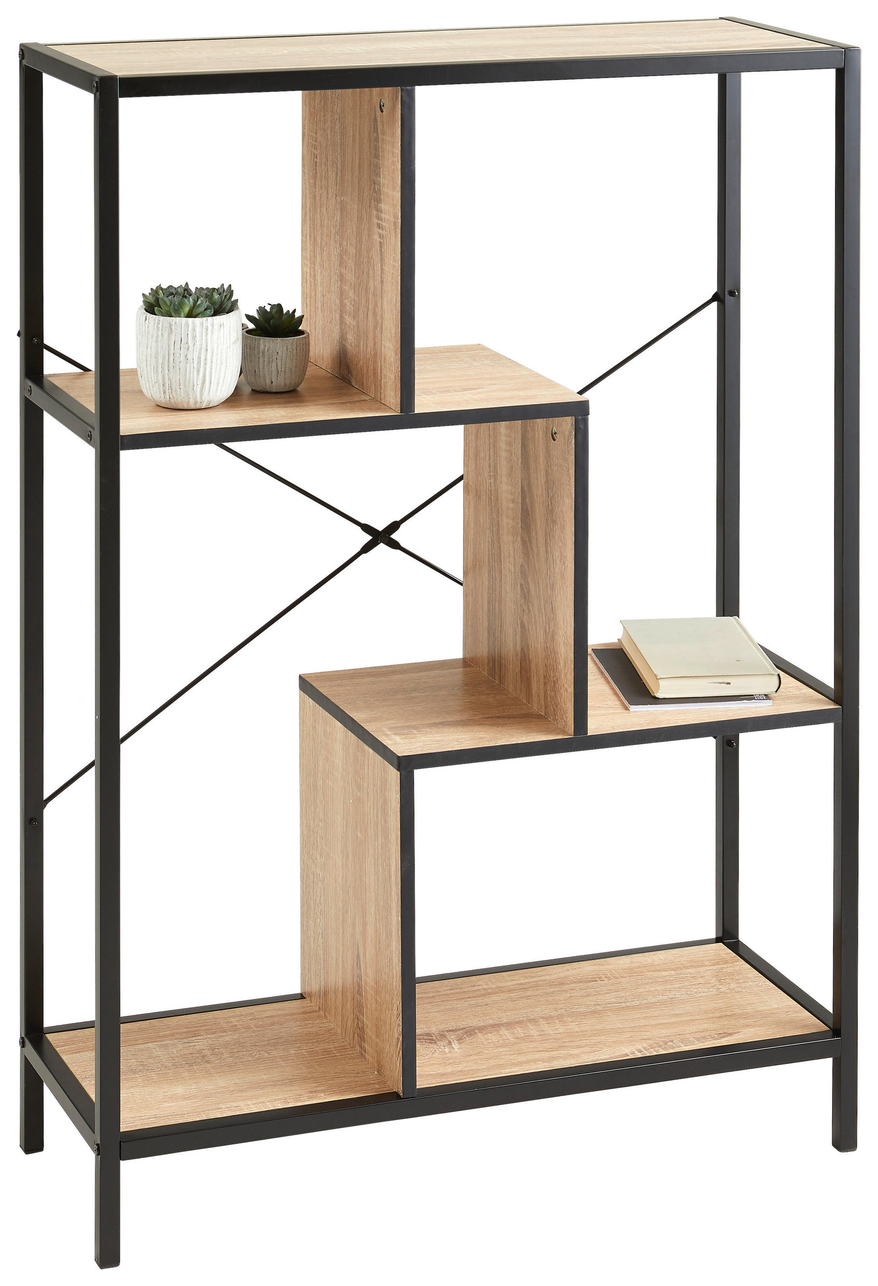 REGAL  80/113/30 cm Schwarz, Eichefarben  - Eichefarben/Schwarz, LIFESTYLE, Holzwerkstoff/Metall (80/113/30cm) - MID.YOU