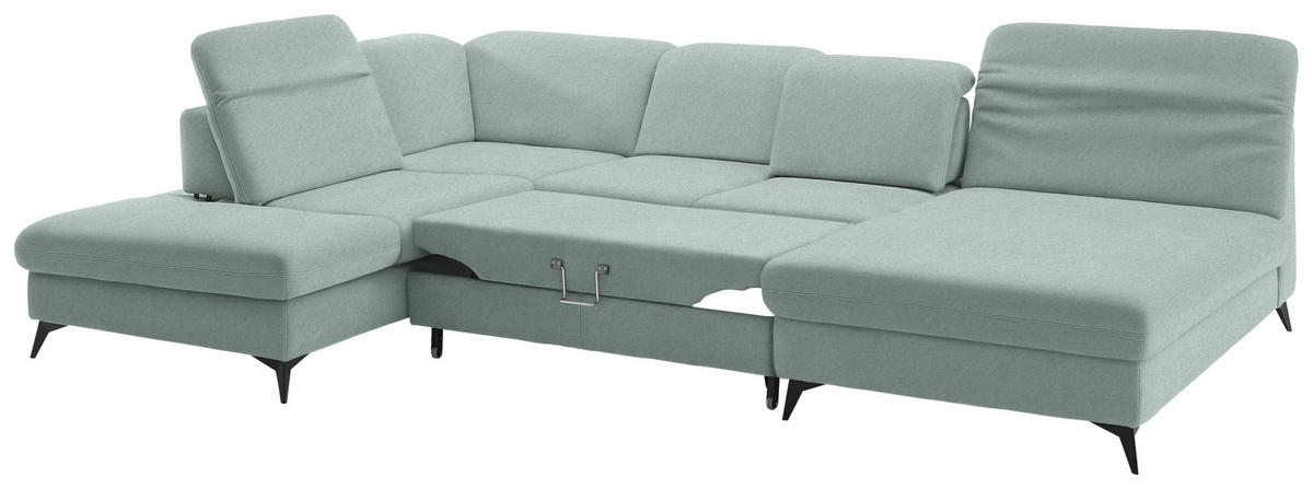 WOHNLANDSCHAFT  in Chenille Mintgrün  - Schwarz/Mintgrün, Design, Textil/Metall (255/369/198cm) - Beldomo Style