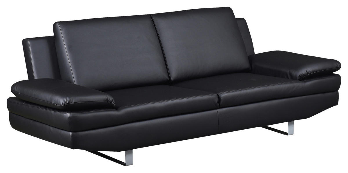 3-SITZER-SOFA in Lederlook Schwarz  - Schwarz/Grau, Design, Textil/Metall (218/78/88cm) - MID.YOU