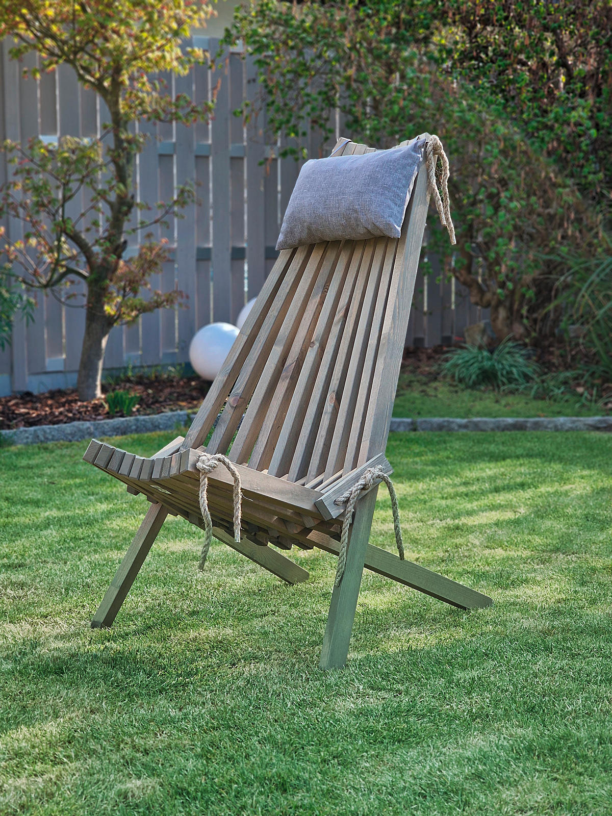ZAHRADNÍ RELAXAČNÍ ŽIDLE, dřevo, textil - šedá, Moderní, dřevo/textil (69/104/93cm) - Gardenson