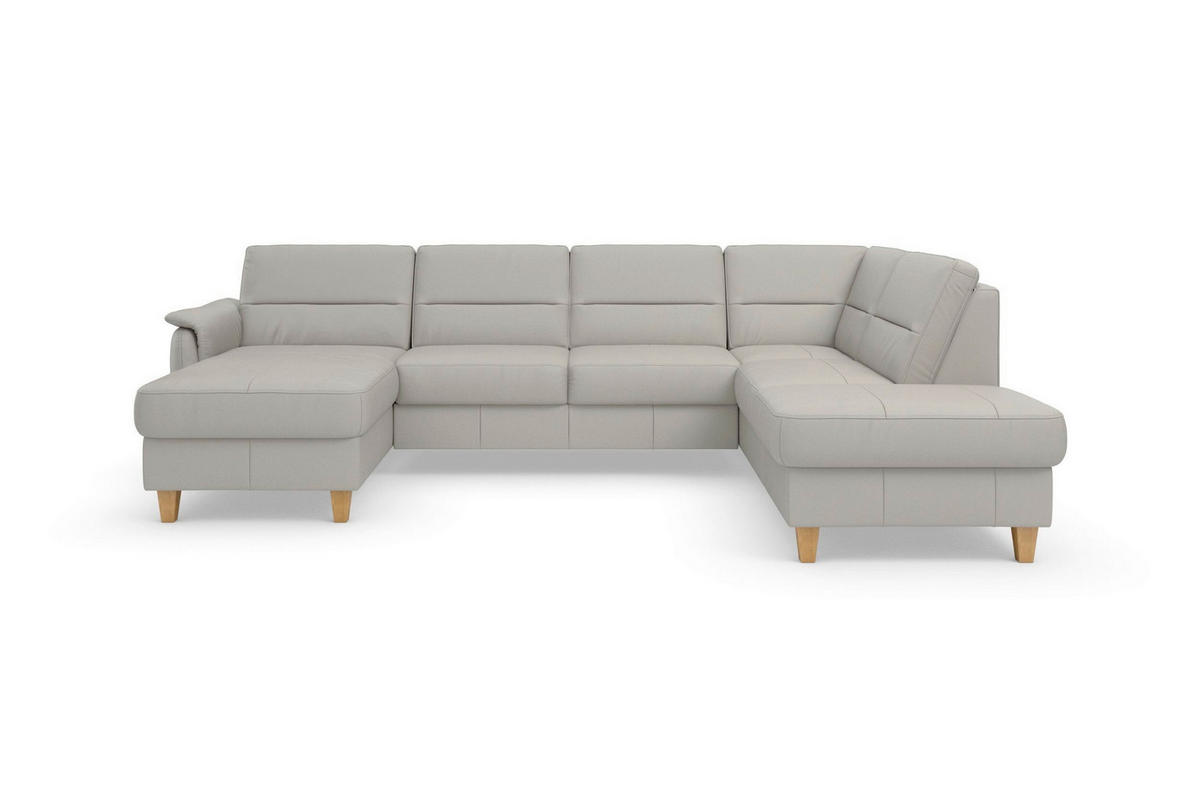 WOHNLANDSCHAFT PALMERA E Hellgrau Echtleder  - Eichefarben/Hellgrau, Basics, Leder/Holz (163/308/212cm) - Sit & More