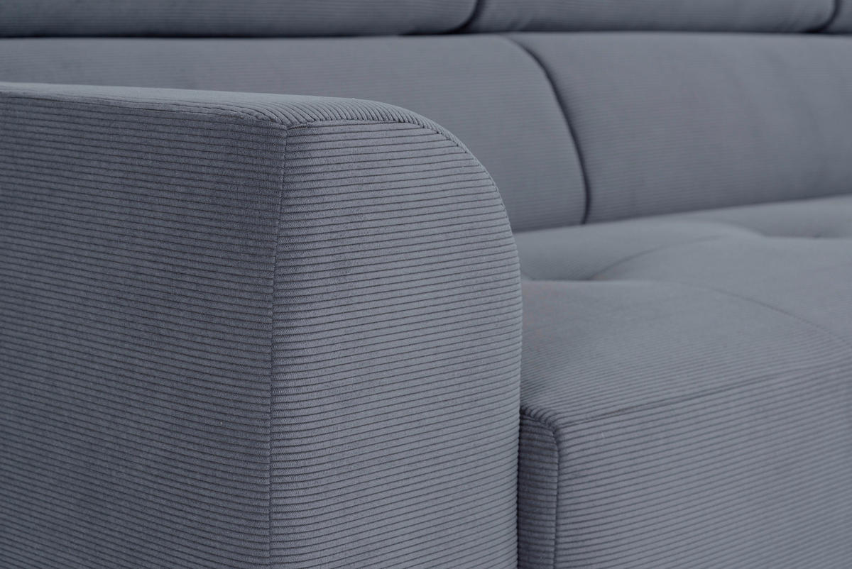 ECKSOFA in Feincord Blaugrau  280/205 cm  - Blaugrau/Schwarz, Design, Textil/Metall (280/205cm) - Xora