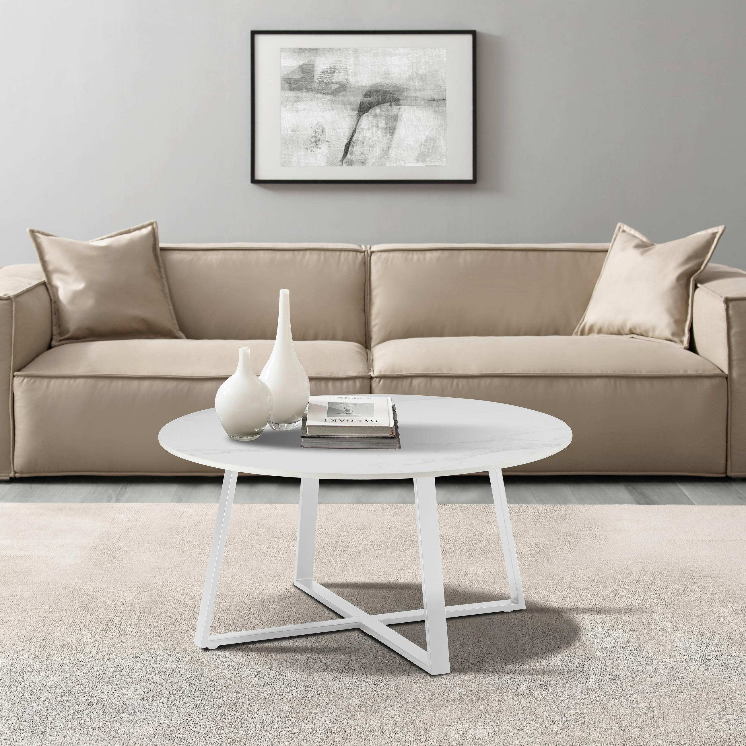 COUCHTISCH in Metall, Keramik 80/80/40 cm  - Weiss, Design, Keramik/Metall (80/80/40cm) - Carryhome