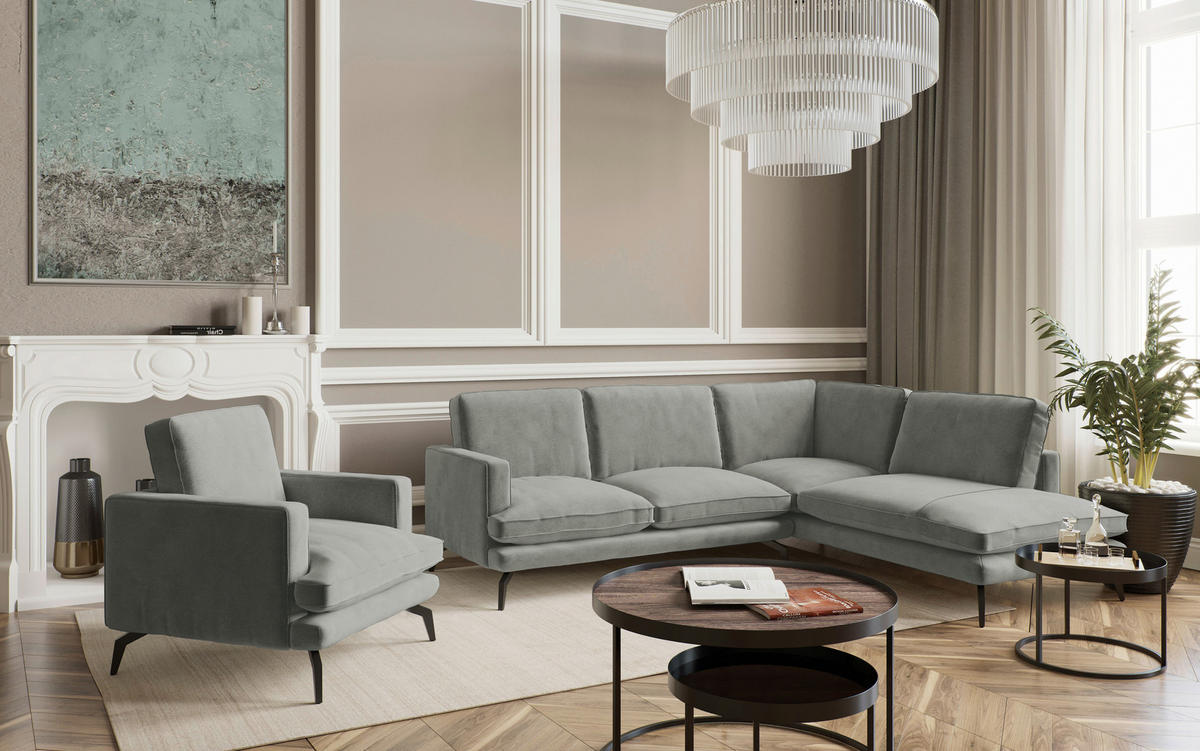 SEDACÍ SESTAVA, textil, šedá - šedá/černá, Design, kov/textil (250/202cm) - Livetastic