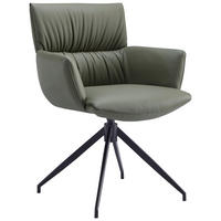 ARMLEHNSTUHL  in Eisen Echtleder pigmentiert  - Schwarz/Olivgrün, Design, Leder/Metall (64/86/63cm) - Dieter Knoll