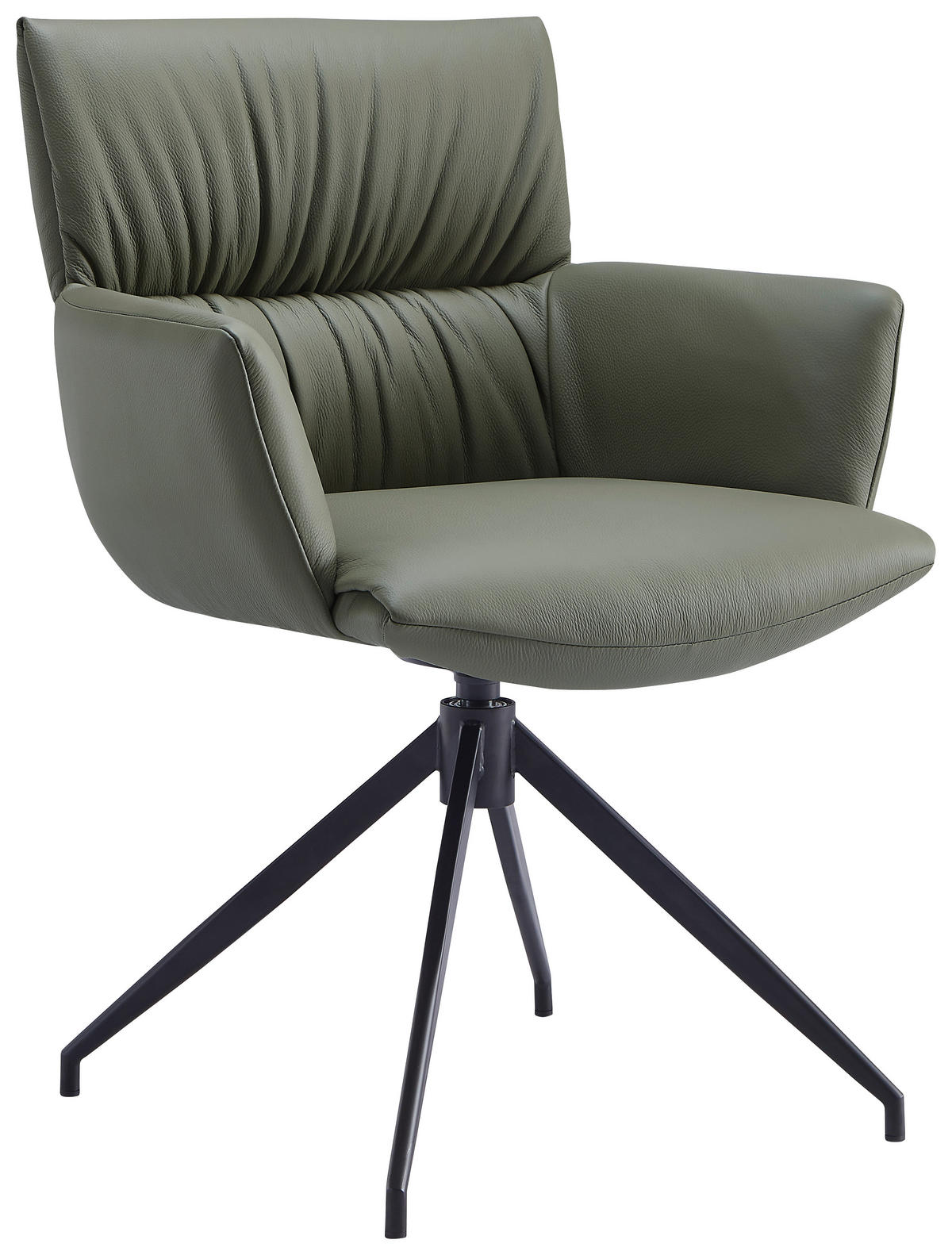 ARMLEHNSTUHL  in Eisen Echtleder pigmentiert  - Schwarz/Olivgrün, Design, Leder/Metall (64/86/63cm) - Dieter Knoll