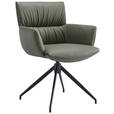 ARMLEHNSTUHL  Lederauswahl, Sitzfläche 360° drehbar, automatische Rückholfunktion  Echtleder  - Schwarz/Olivgrün, Design, Leder/Metall (64/86/63cm) - Dieter Knoll