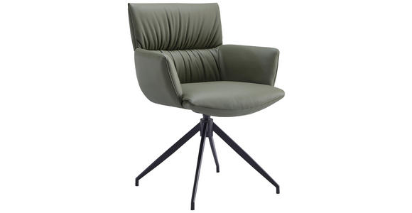 ARMLEHNSTUHL  Lederauswahl, Sitzfläche 360° drehbar, automatische Rückholfunktion  Echtleder  - Schwarz/Olivgrün, Design, Leder/Metall (64/86/63cm) - Dieter Knoll