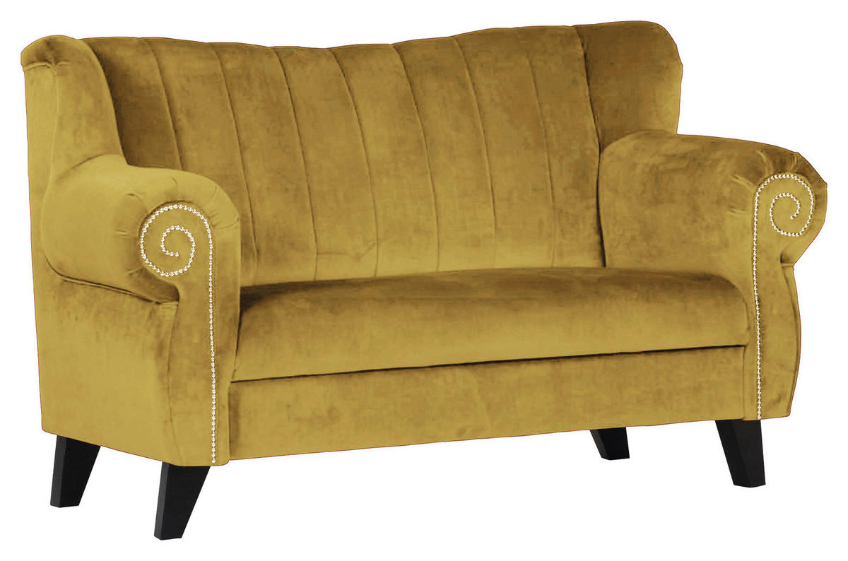 2-SITZER-SOFA in Webstoff Gelb  - Gelb/Braun, Design, Holz/Textil (168/96/75cm) - Ambia Home