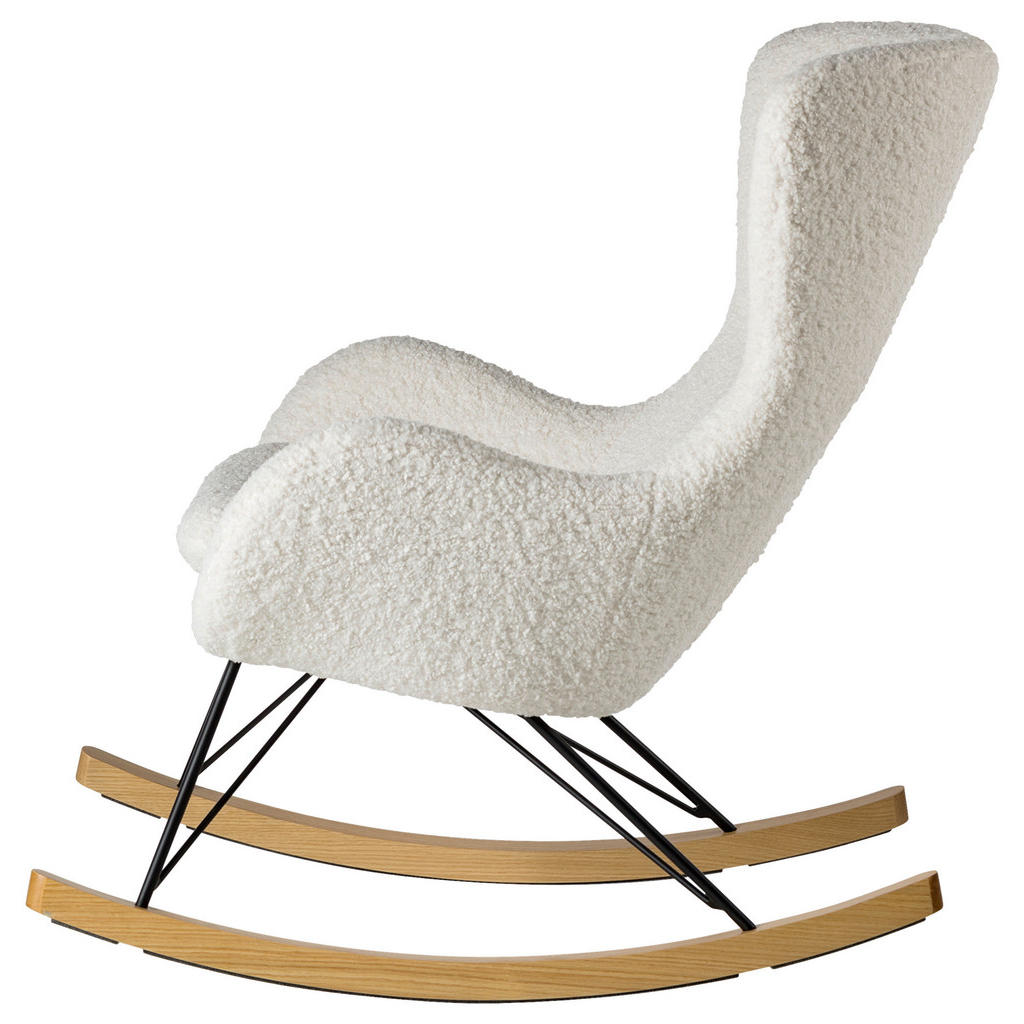 Thumbnail - home24 Schaukelsessel, Weiß, Textil, Eiche, Eukalyptusholz, furniert, Sperrholz, 76x103x100 cm, Schaukelfunktion, Wohnzi...