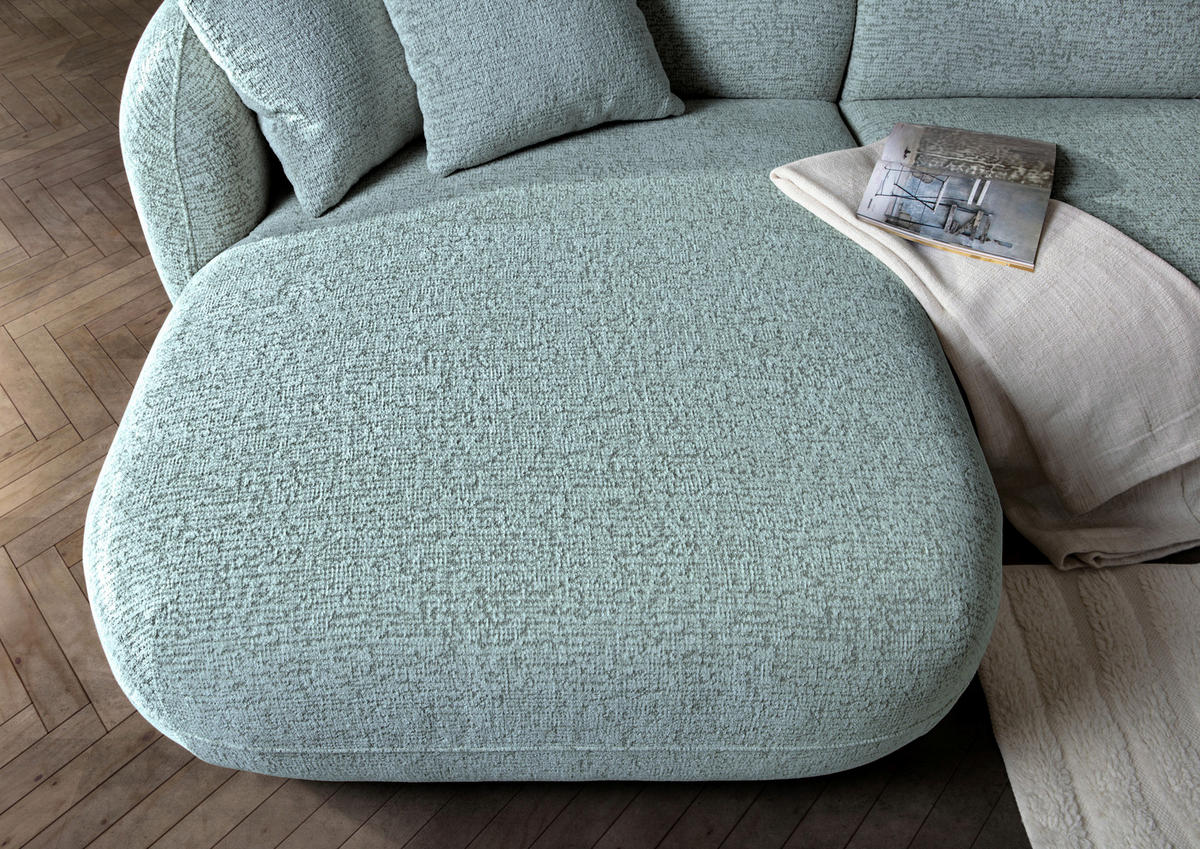 ECKSOFA  in Flachgewebe Mintgrün Zierkissen, Rücken echt, Sitztiefenverstellung  162/275 cm  - Schwarz/Mintgrün, MODERN, Kunststoff/Textil (162/275cm) - Carryhome